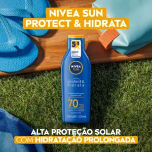 NIVEA SUN Protetor Solar Protect & Hidrata FPS 70 200ml, Muito Alta Proteção UVA/UVB, Hidratação Prolongada, Rápida Absorção, Pantenol, Cuidado Solar Corporal e Facial