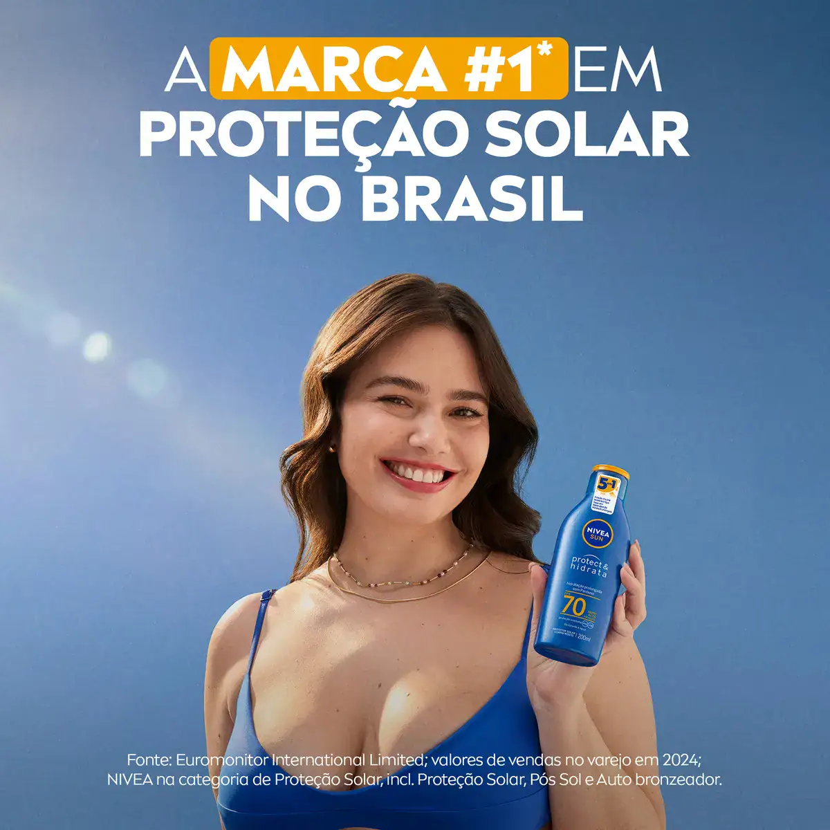 NIVEA SUN Protetor Solar Protect & Hidrata FPS 70 200ml, Muito Alta Proteção UVA/UVB, Hidratação Prolongada, Rápida Absorção, Pantenol, Cuidado Solar Corporal e Facial - Imagem 6