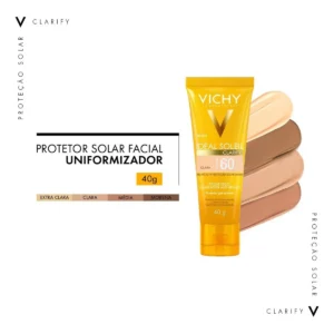 Protetor Solar Facial com Base FPS 60, Ação Clareadora Antibrilho, Previne Manchas Solares, Efeito Matte Toque Seco, Cor Clara, Clarify Capital Soleil Vichy 40g
