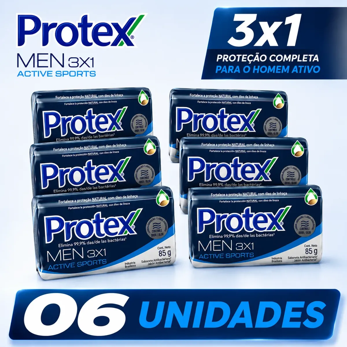 Kit 06 X Sabonete Protex Men 3 Em 1 Barba Corpo Cabelo Homem