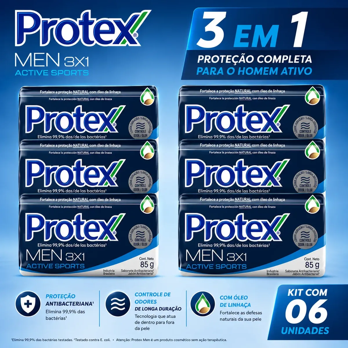 Kit 06 X Sabonete Protex Men 3 Em 1 Barba Corpo Cabelo Homem - Imagem 3