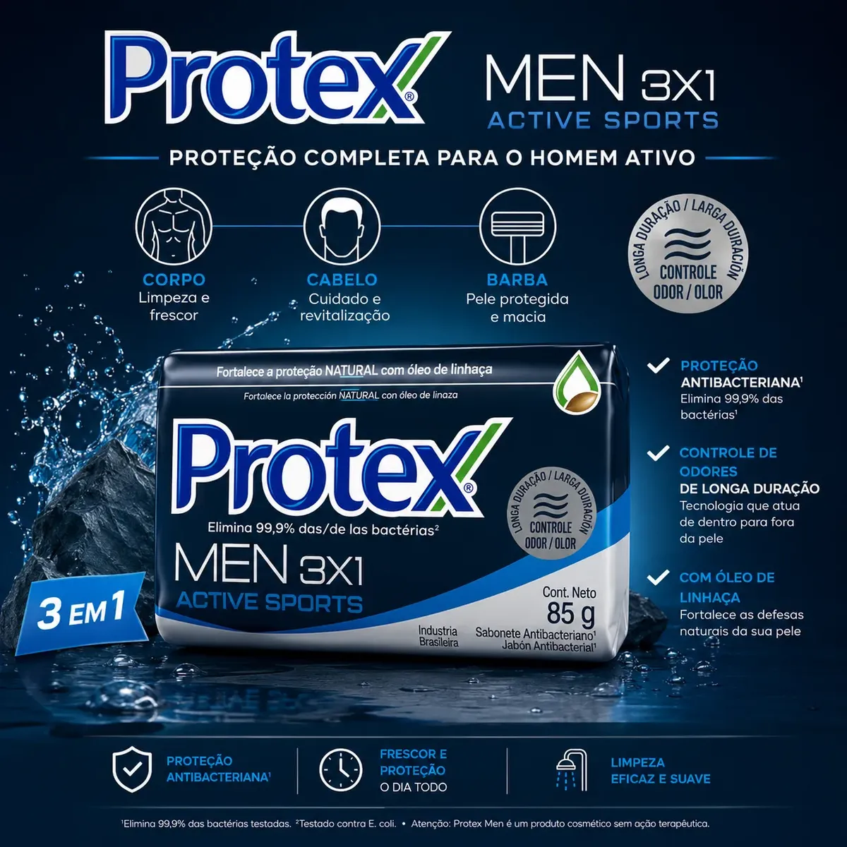 Kit 06 X Sabonete Protex Men 3 Em 1 Barba Corpo Cabelo Homem - Imagem 5