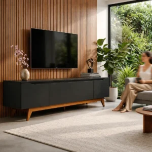 Rack Para TV Até 75 Pol Flynt 184cm 3 Portas Preto Natural