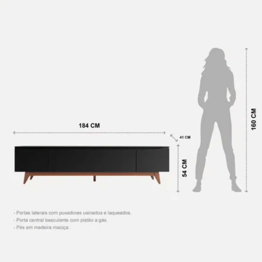 Rack Para TV Até 75 Pol Flynt 184cm 3 Portas Preto Natural - Imagem 2