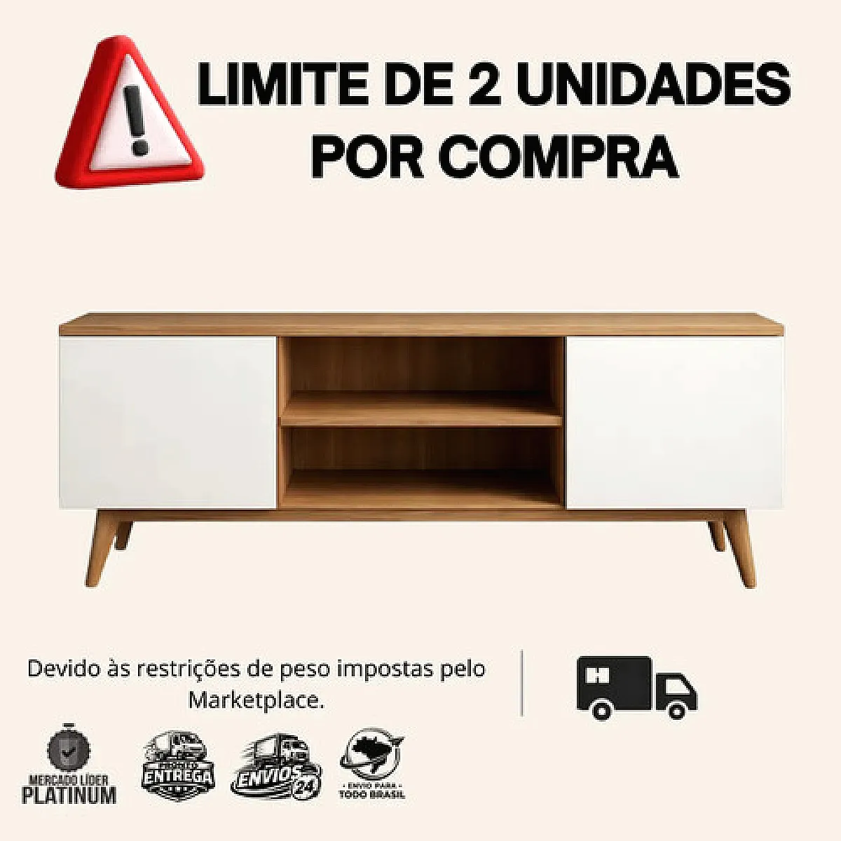Rack Sala Estante Moderno 2 Portas Brancas 120cmx60cm Vms - Imagem 6