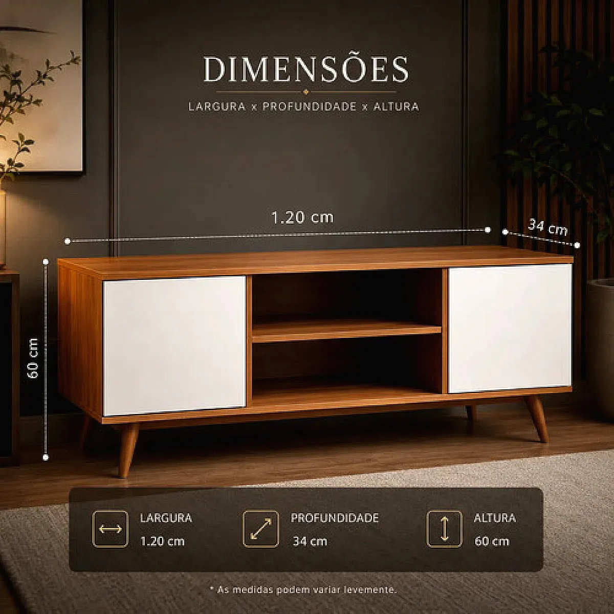 Rack Sala Estante Moderno 2 Portas Brancas 120cmx60cm Vms - Imagem 5
