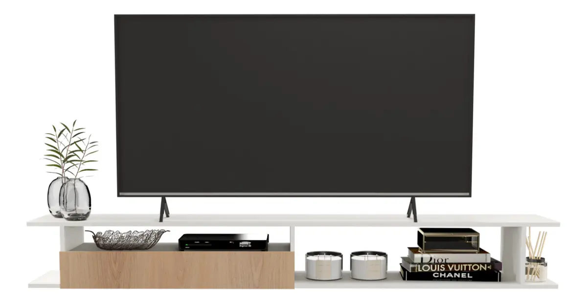 Rack Tv Parede Até 55' Polegadas Sala Madeira White Aparador Cor Branco - Imagem 3