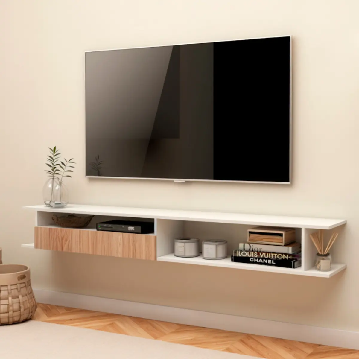 Rack Tv Parede Até 55' Polegadas Sala Madeira White Aparador Cor Branco