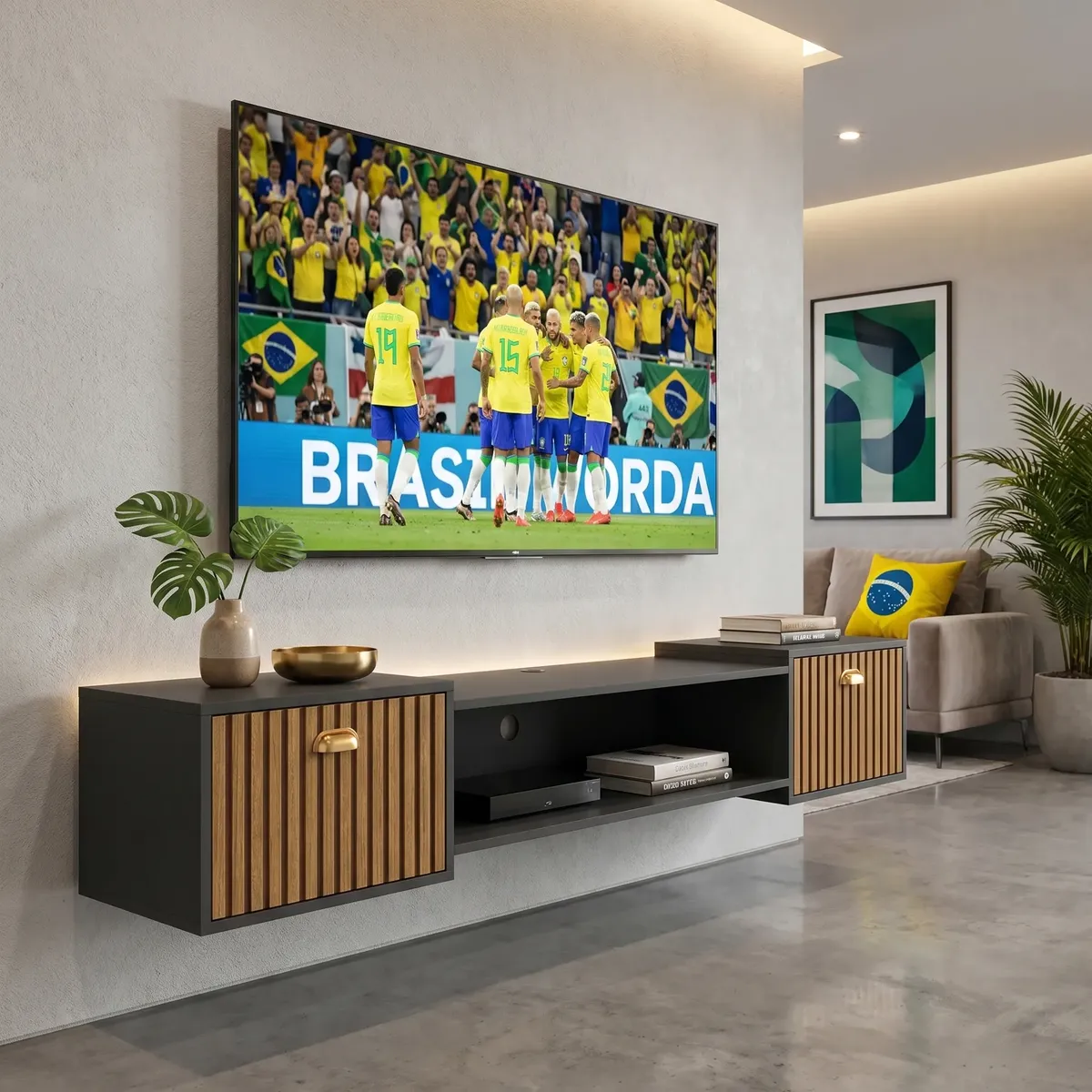 Rack 1.80m Suspenso Copa Do Mundo 2 Portas Para Tv Até 75 - Imagem 5