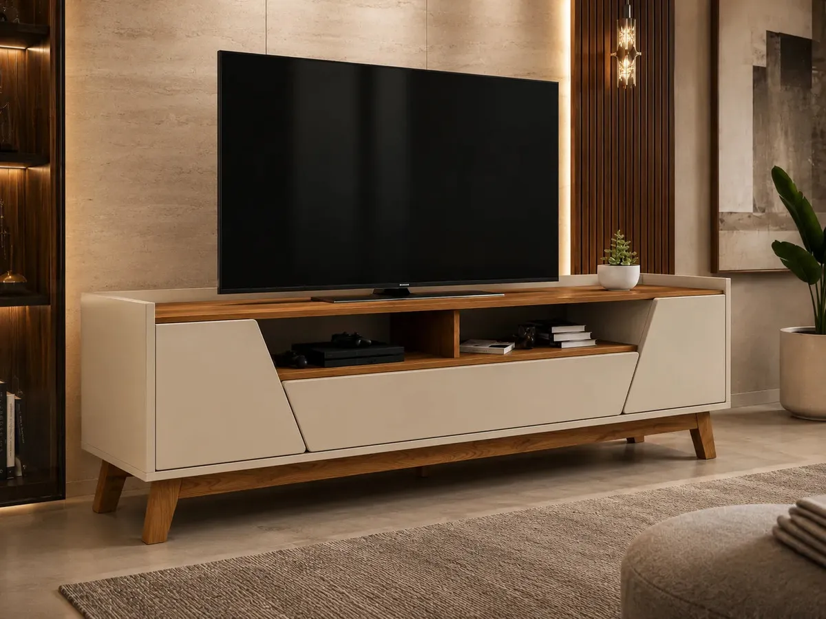 Rack Sala Florença Para Tv Até70 Madeira Off White/naturale Off White - Imagem 5