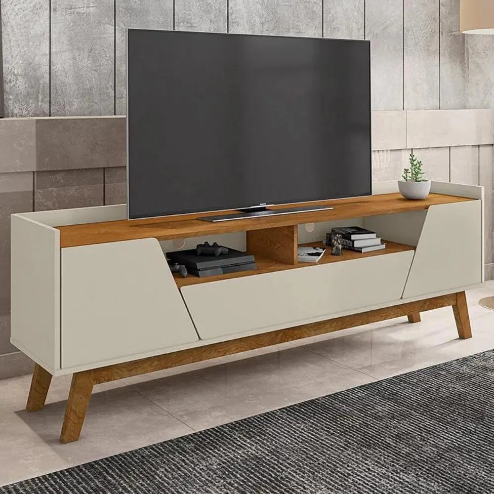 Rack Sala Florença Para Tv Até70 Madeira Off White/naturale Off White