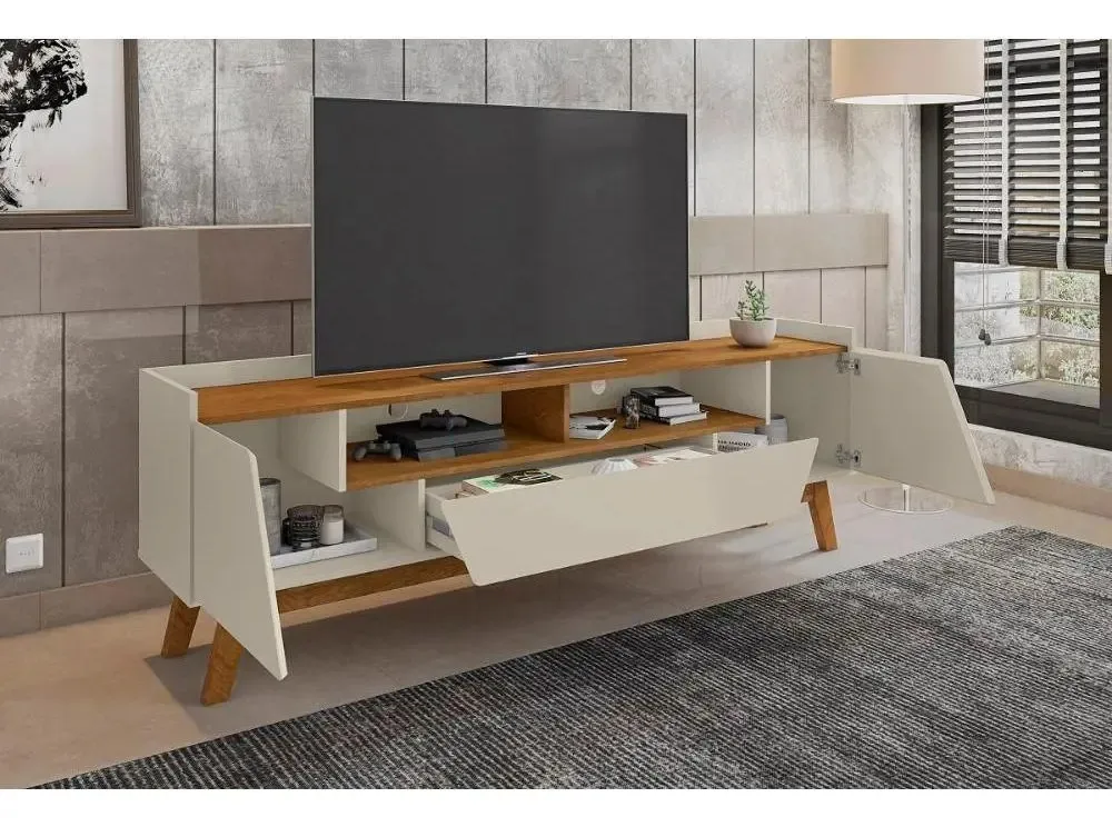 Rack Sala Florença Para Tv Até70 Madeira Off White/naturale Off White - Imagem 2