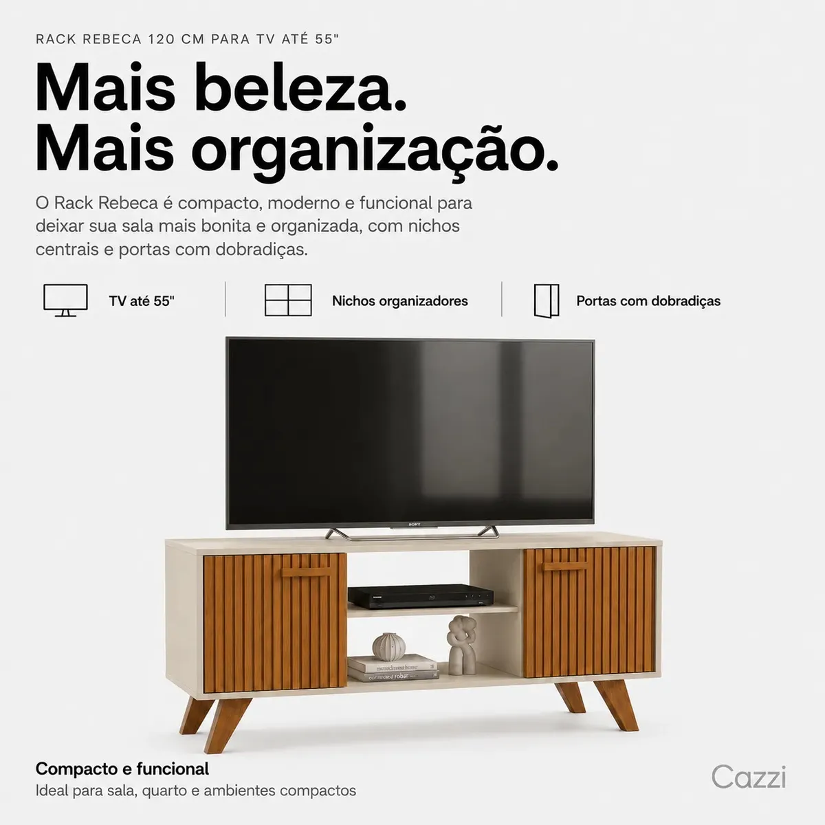 Rack Estante Rebeca 120 Cm Tv Até 55 Polegadas Porta - Imagem 5