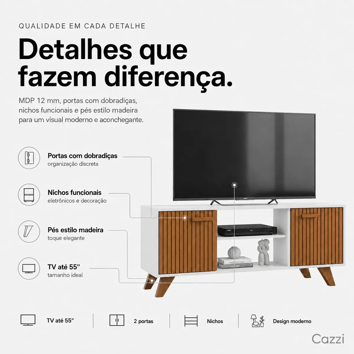 Rack Estante Rebeca 120 Cm Tv Até 55 Polegadas Porta - Imagem 3