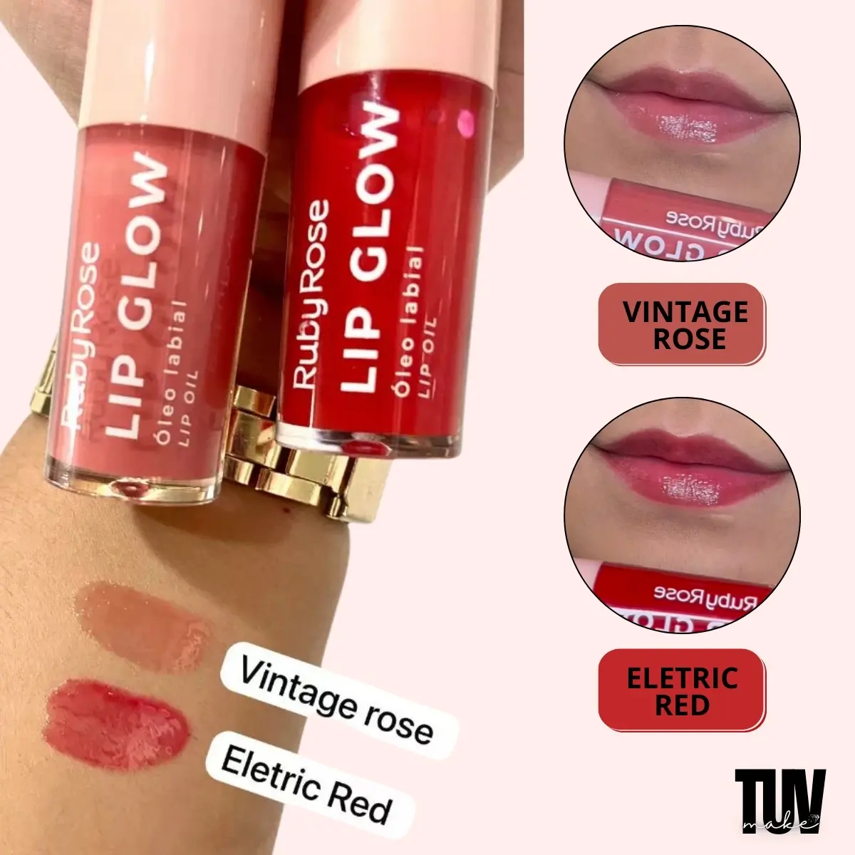 Kit 2 Lip Glow Óleo Labial Ruby Rose Gloss Hidratante