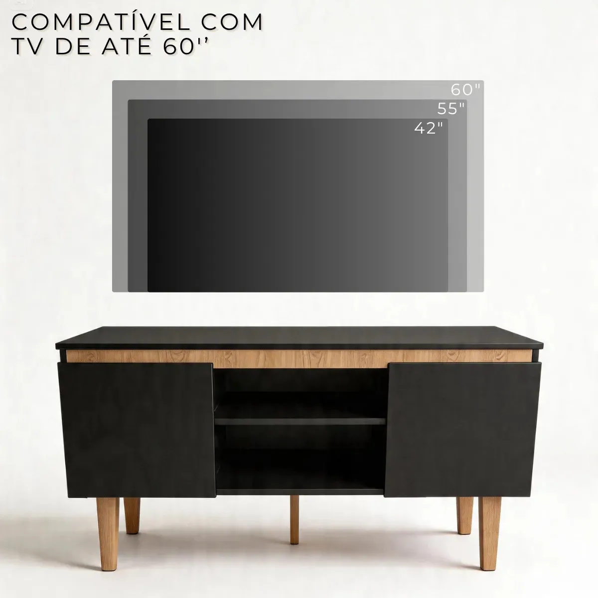 Rack Tv Sala Home Estante Organizador Multiuso White Madeira Preto - Imagem 5