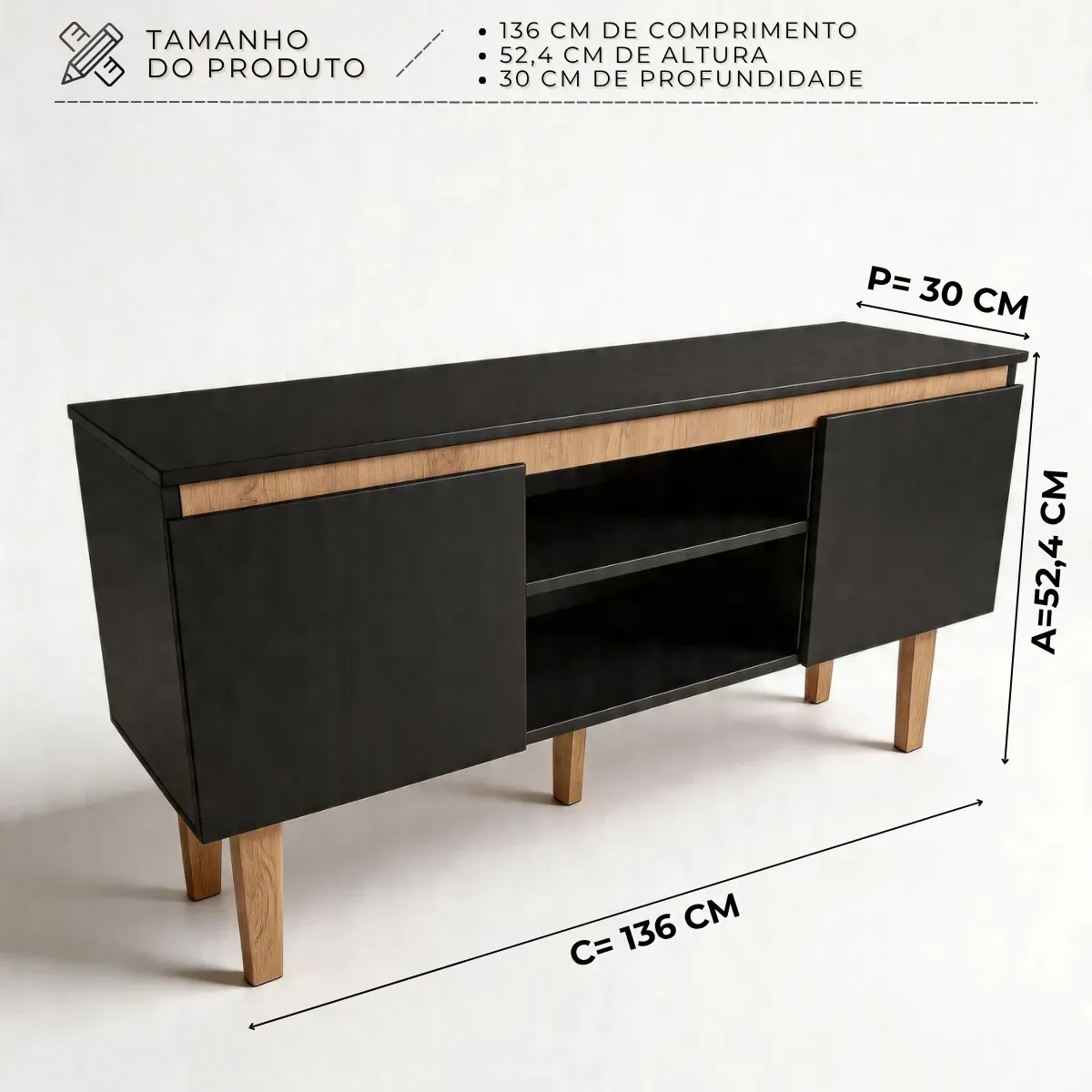 Rack Tv Sala Home Estante Organizador Multiuso White Madeira Preto