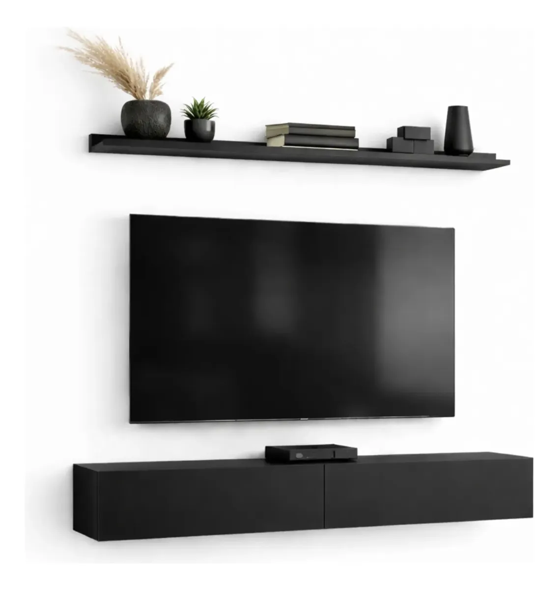 Rack Tv 65 Pol. Suspenso 183cm 2 Portas E Prateleira Preto - Imagem 6