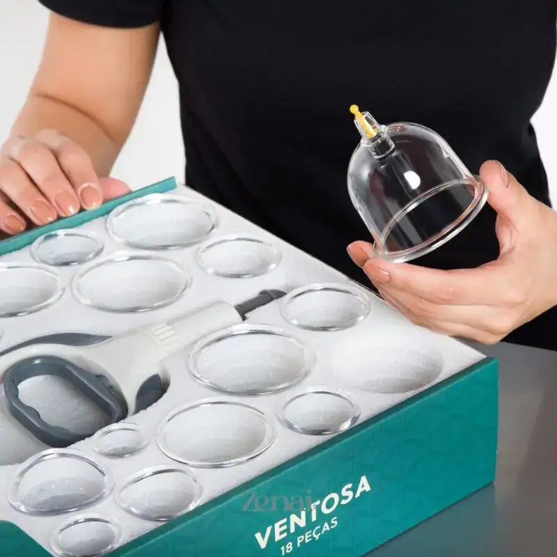 Kit 18 Ventosas Com Bomba Ventosaterapia Massoterapia Zenai - Imagem 4